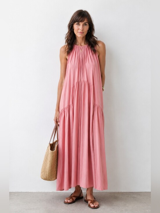 COS Dresses & Skirts - New Pink Gatherd Halterneck Tiered Long Maxi Dress Size 8 Costal Sleeveless Boho
